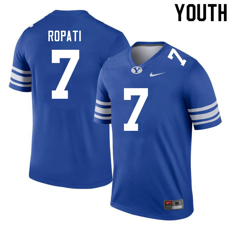 Youth #7 Hinckley Ropati BYU Cougars College Football Jerseys Sale-Royal - Click Image to Close